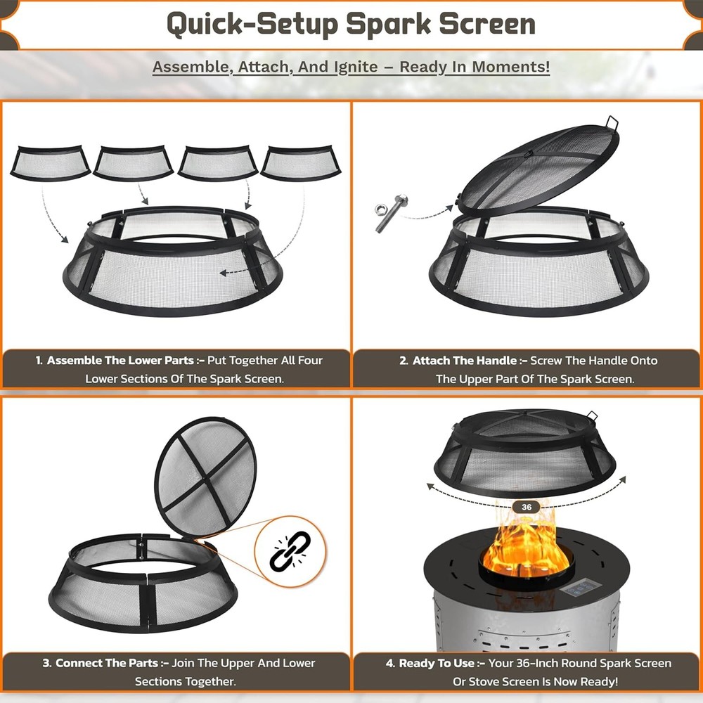 FEBTECH 36" Fire Pit Screen Round for Outdoor Fire Pits & Fire Pit Insert Liner