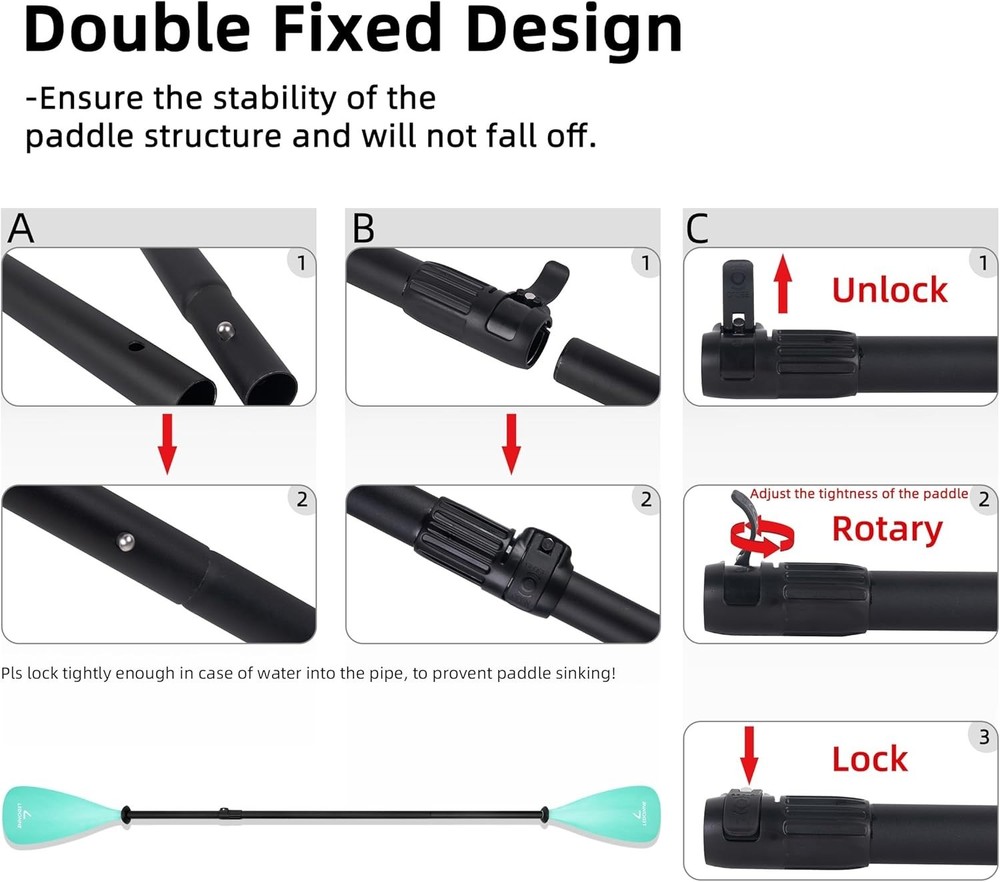 SUP Paddle 4-Piece Adjustable Kayak Paddle Floating Lightweight Paddle Board ...