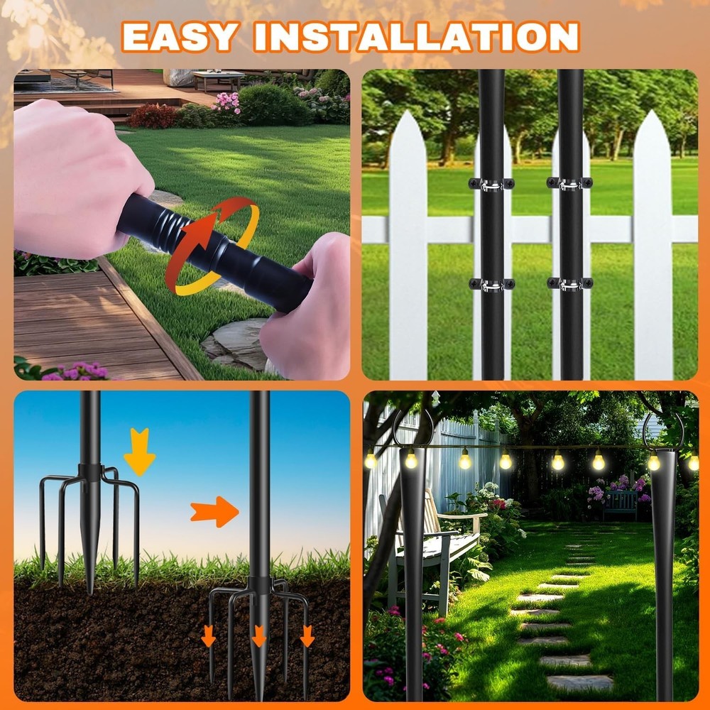 10 Ft Heavy Duty String Light Poles 2 Pack - Outdoor Decorative Support for