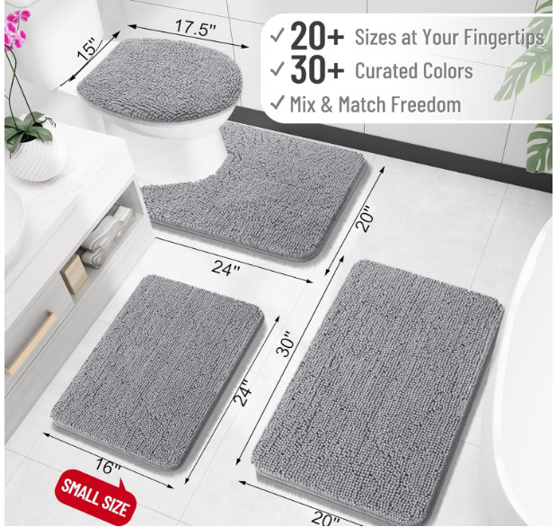 Bathroom Rugs, Quick-Drying, Machine Washable Bath Mats with Rubber Backing, Bat