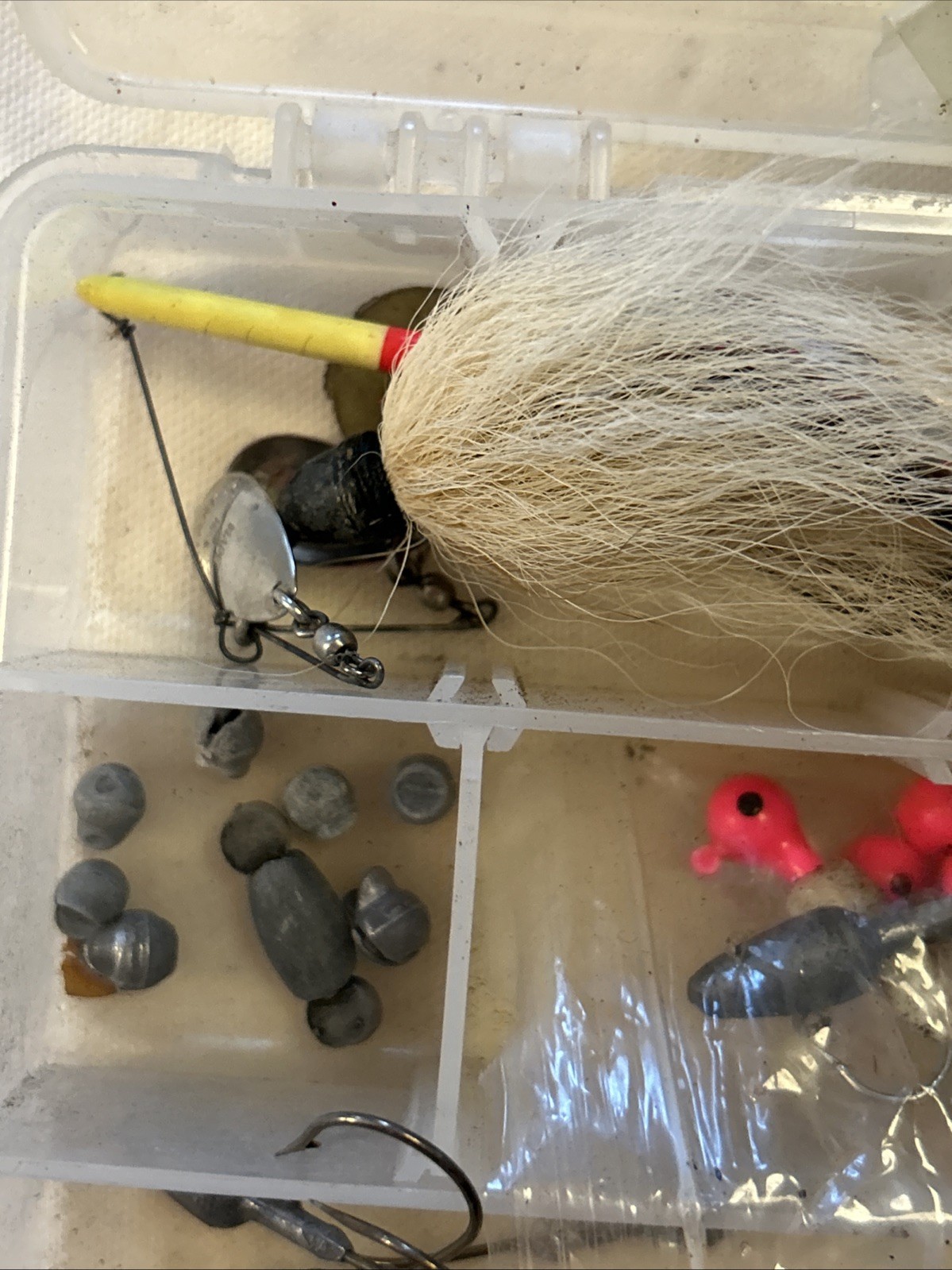 Plano Clear Tackle Box 3500 With Lures Weights Plastic Worms LOT Fishing Fish