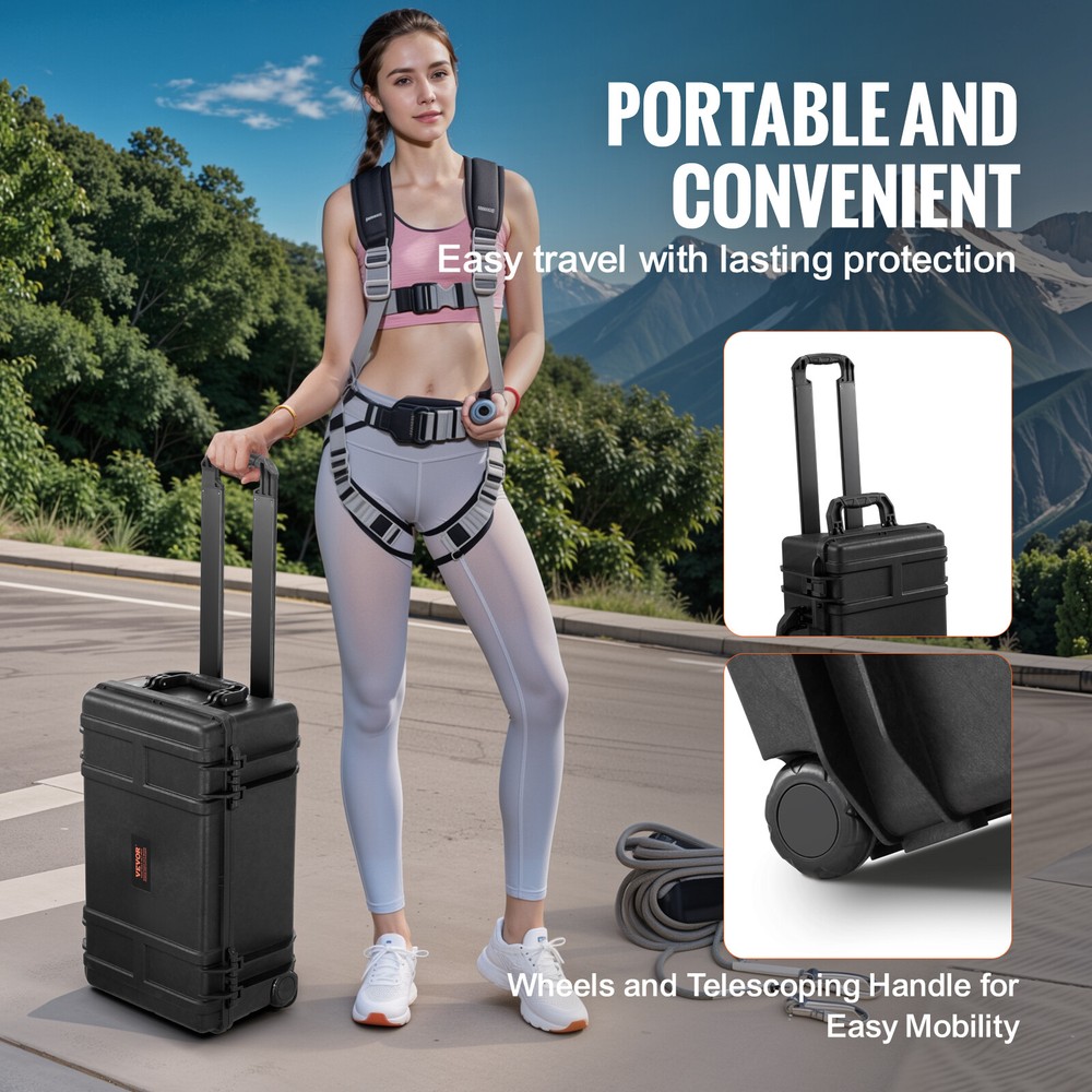 VEVOR 1.58 Cu.ft Weatherproof Hard Case with Retractable Pull Handles & Wheels