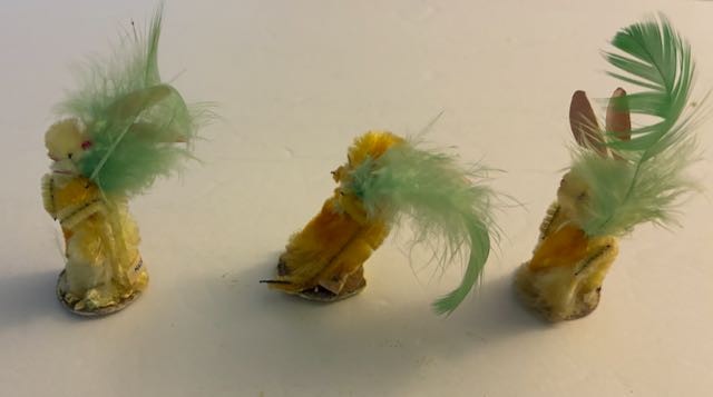 Vintage Set of 3 Chenille Yellow Easter Bunny Rabbits w/Carrot & Feathers Japan