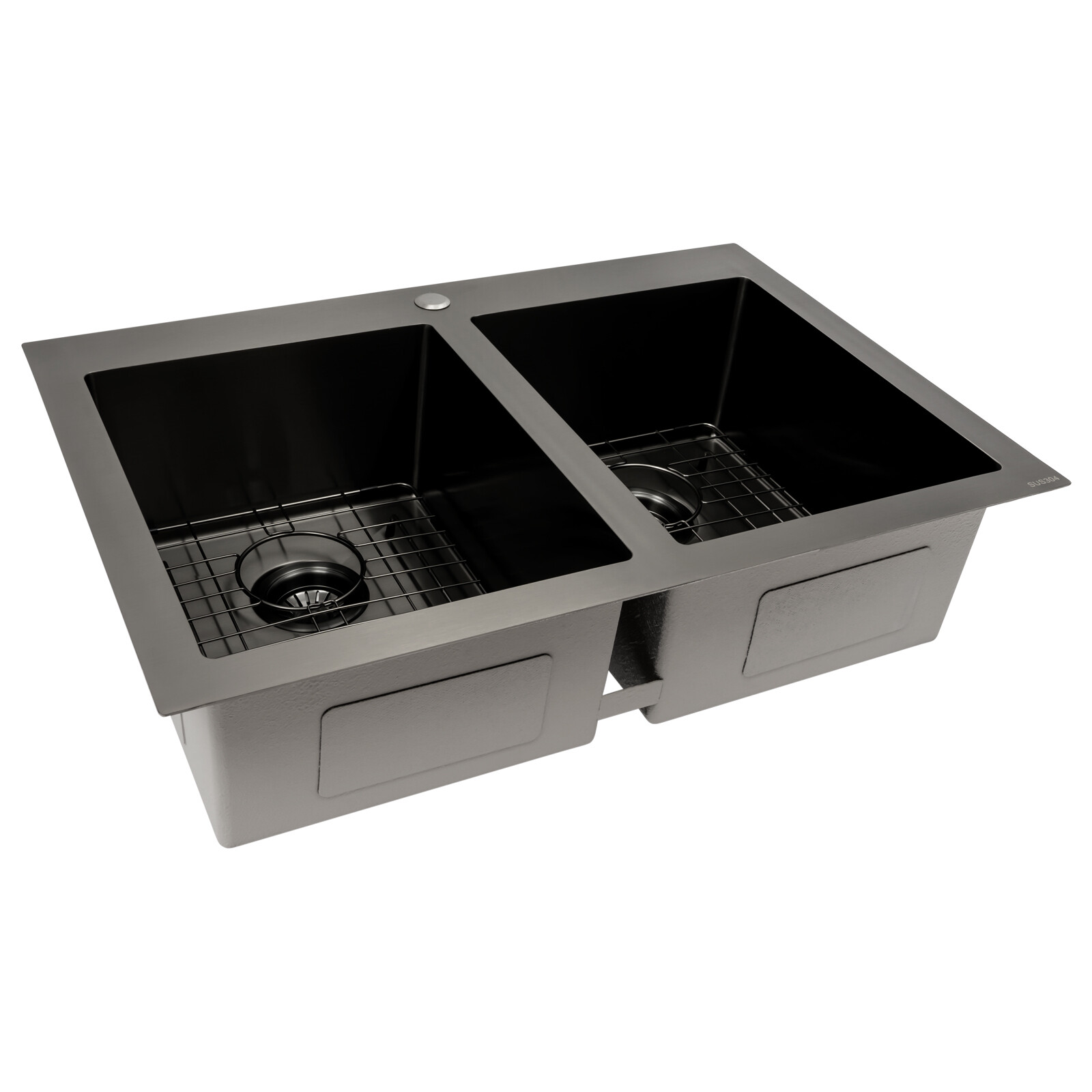 33x22" Drop in Kitchen Sink Double Bowl Gunmetal Black Stainless Steel USA