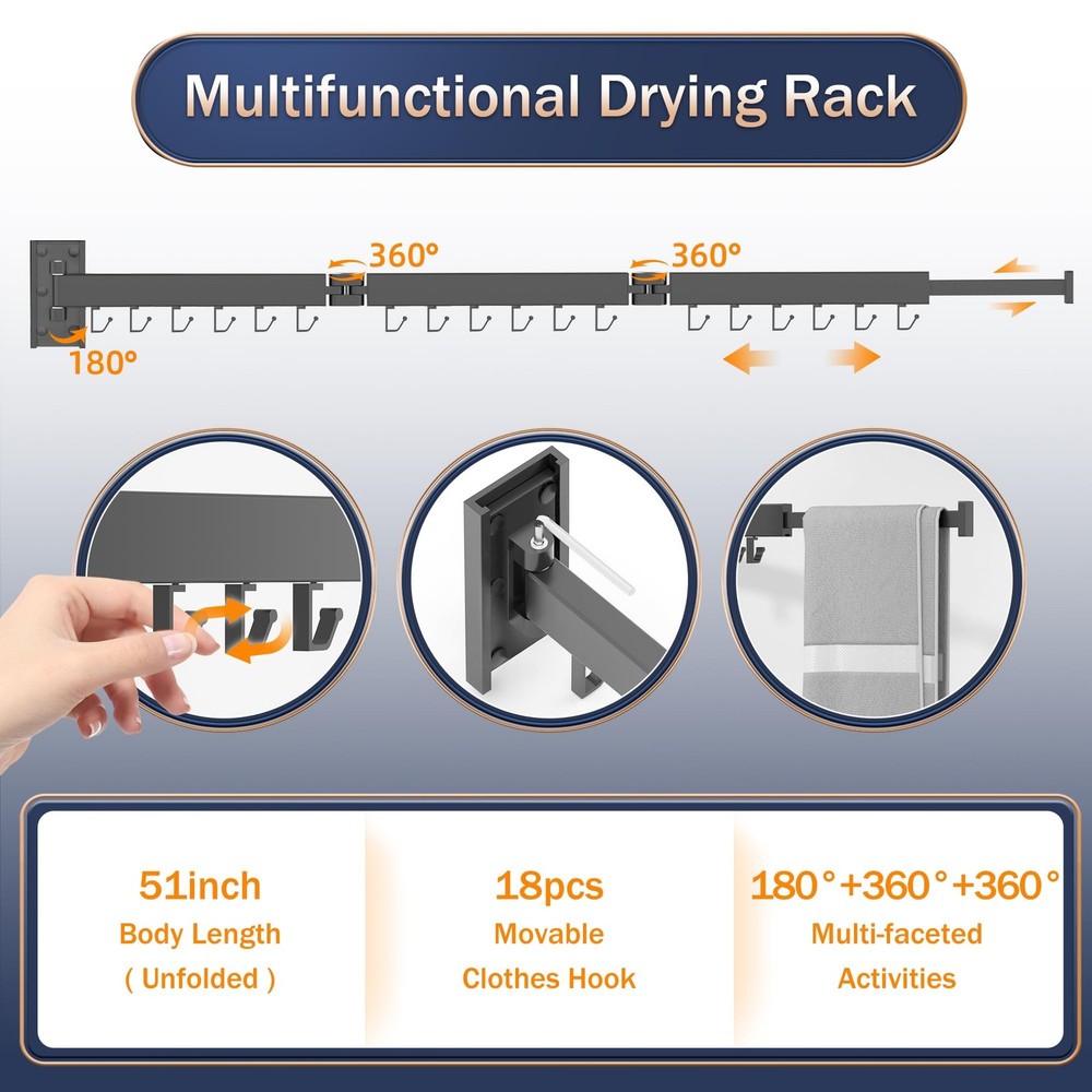 Clothes Drying Rack,Laundry Drying Rack Wall Mount, Space Saver Clothes Rack,...