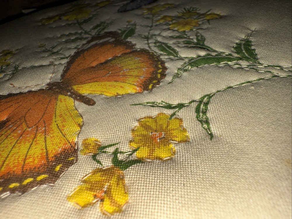 Three Embroidery Hoops With Finished Pieces
