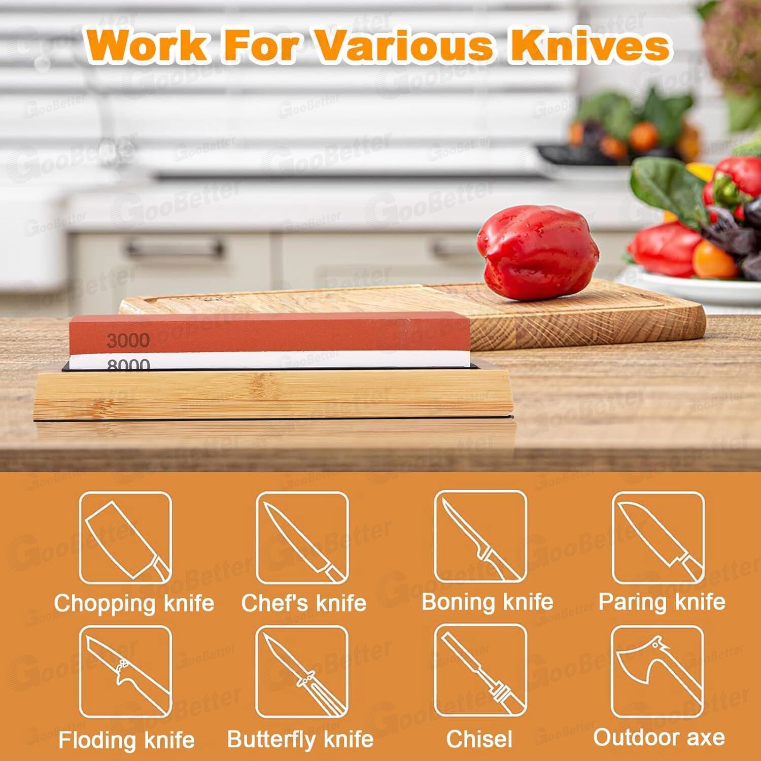 Knife Sharpening Stone Set Professional Whetstone 4 Side Grit 400/1000 3000/8000