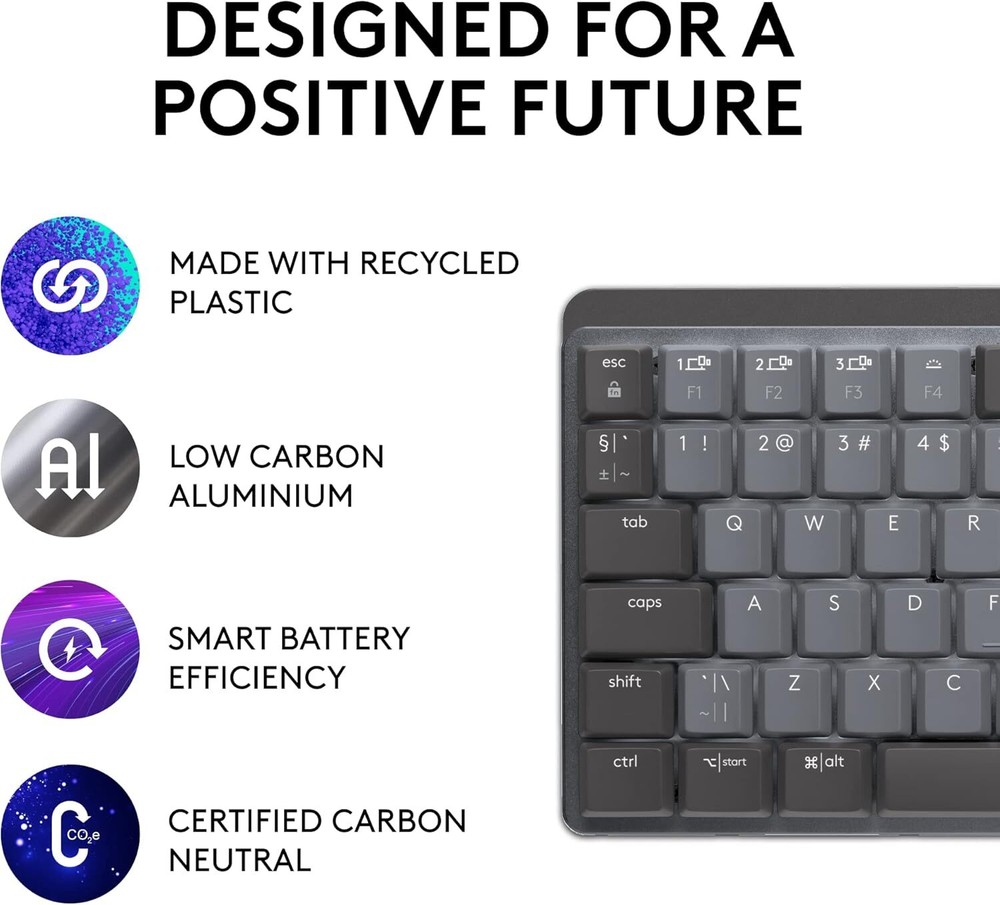 Logitech MX Mechanical Mini Wireless Illuminated Keyboard, Clicky Switches -