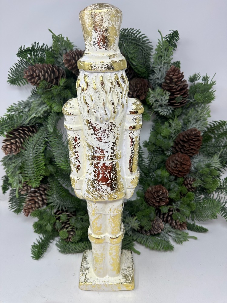 19" Whitewash Gold Nutcracker – Elegant Holiday Decor, Christmas Nutcracker, NEW