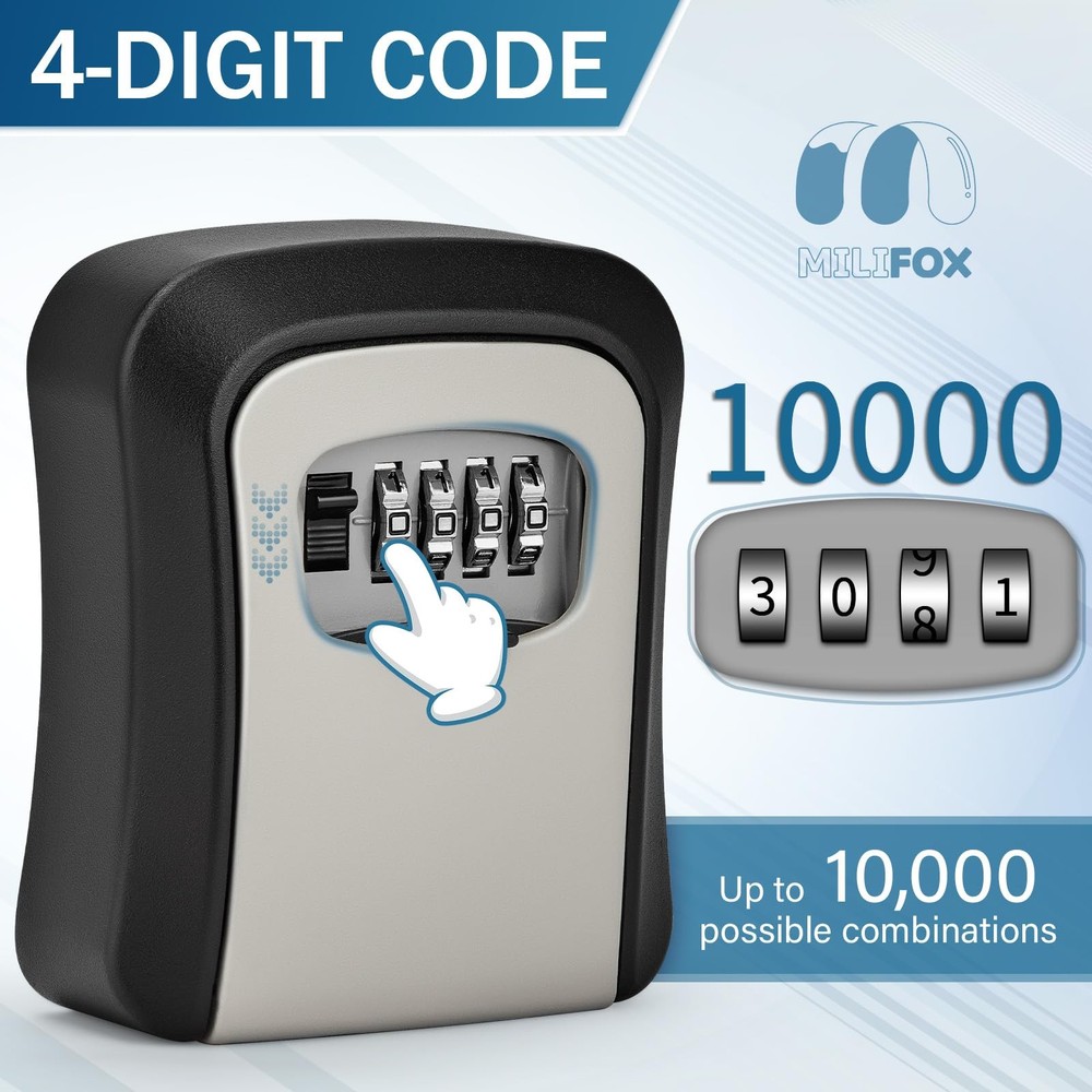 Key Lock Box, Lock Box for Keys with Code, Wall Mount Lockbox for Keys Outdoo...
