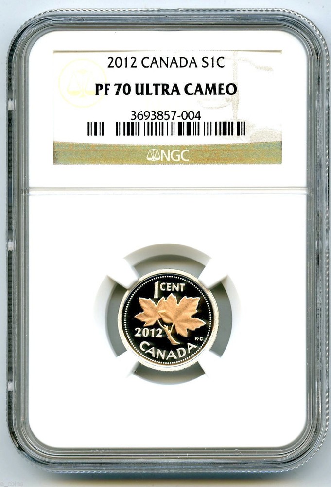 2012 CANADA SILVER CENT NGC PF70 UCAM PROOF FIRST & LAST YEAR ISSUE GILTED MAPLE