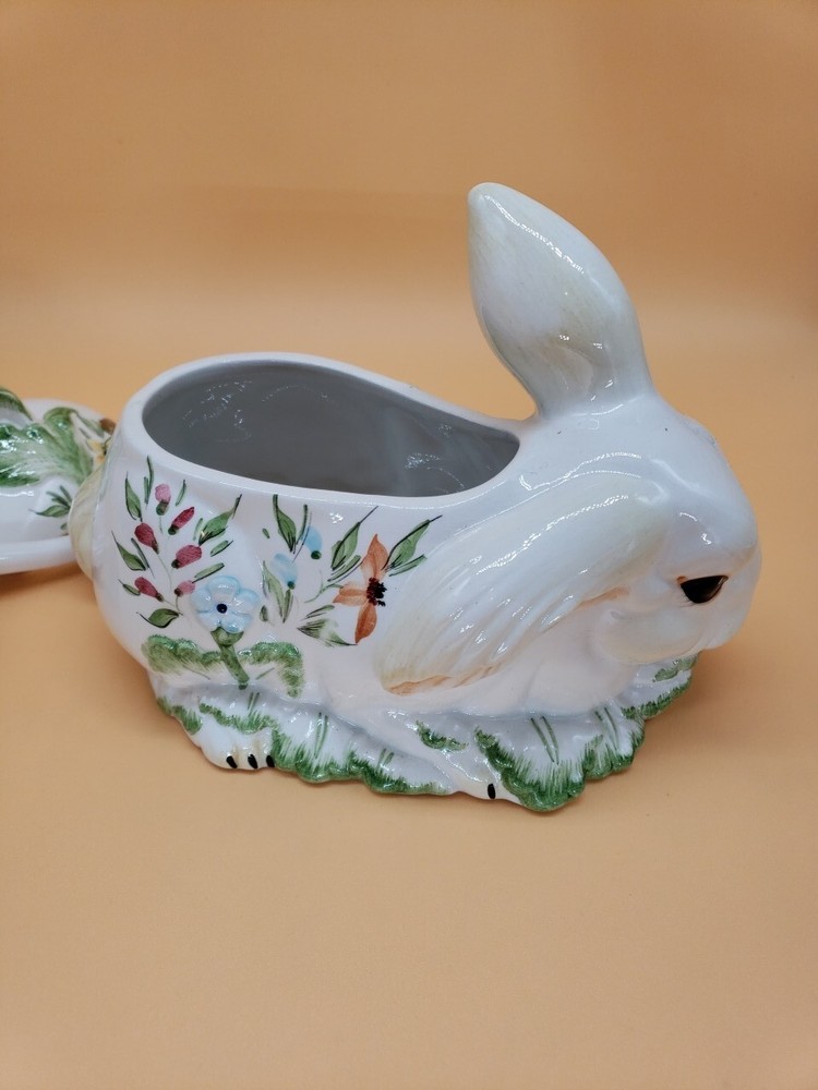 Italian Rabbit Ceramic Bunny Covered Dish With Spoon