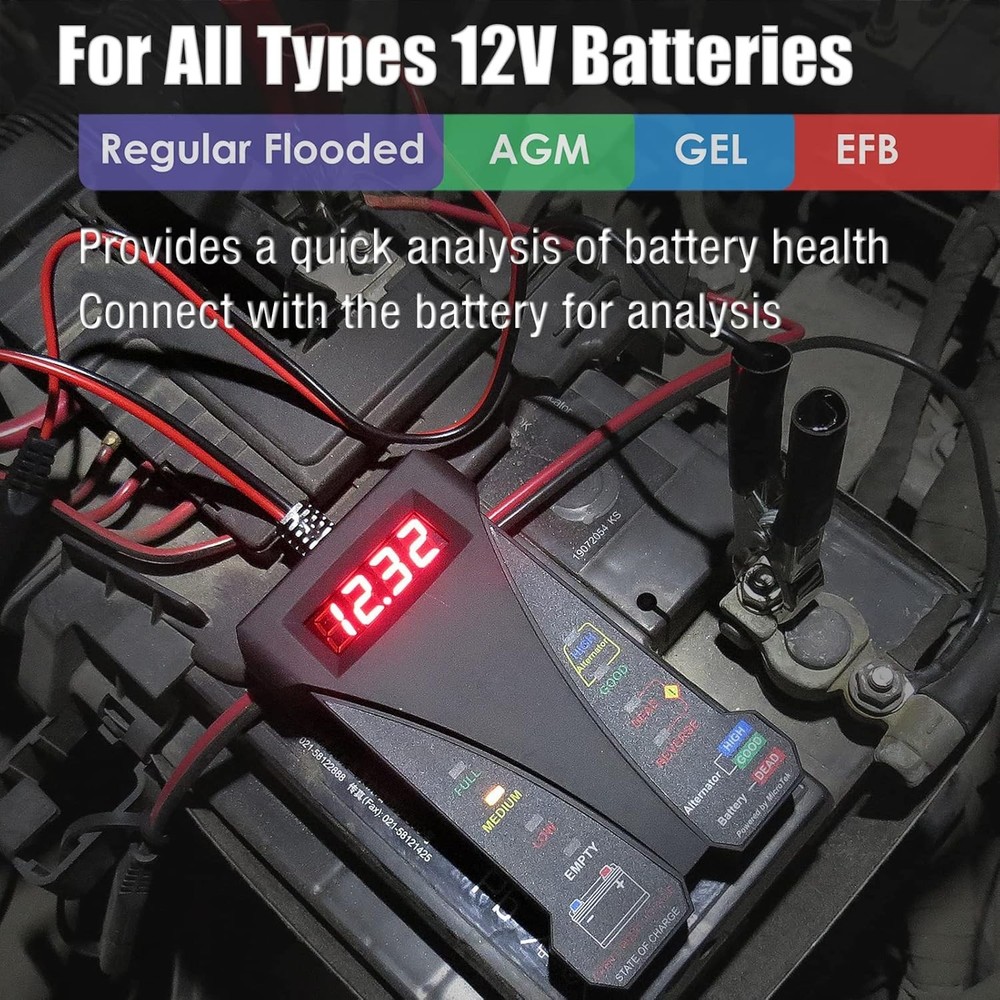 12V Digital Car Battery Tester Voltmeter and Charging System Analyzer with LC...