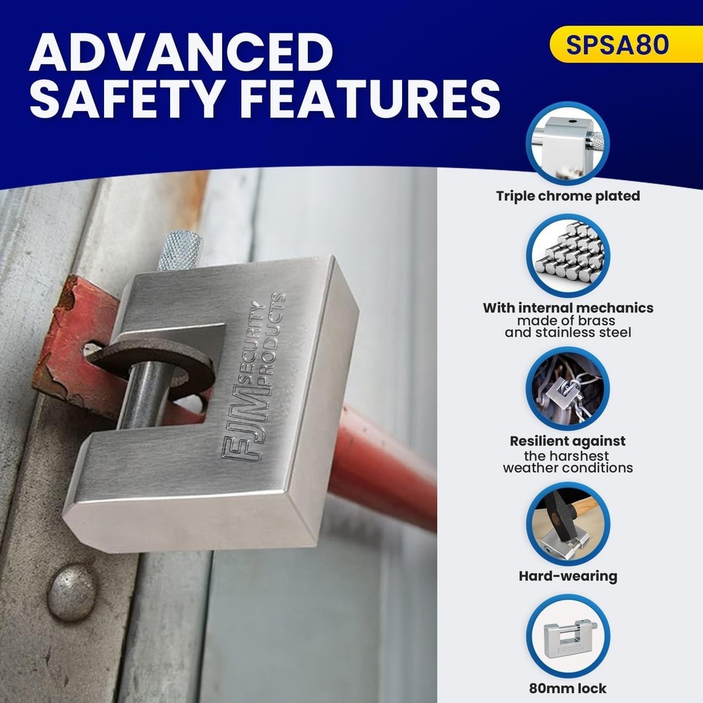High Security D-Style Padlock, Chrome Finish, Keyed Alike