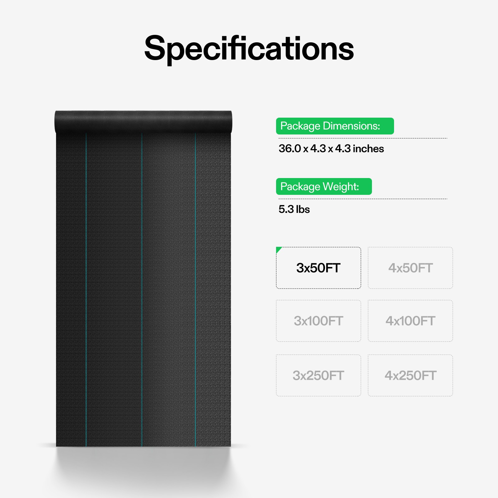 VIVOSUN 50/100/250ft 5OZ Weed Barrier Landscape Fabric Ground Weed Cover