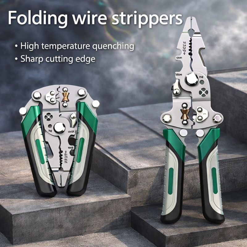 Foldable Multi-Function Wire Stripper and Crimping Pliers for Electricians