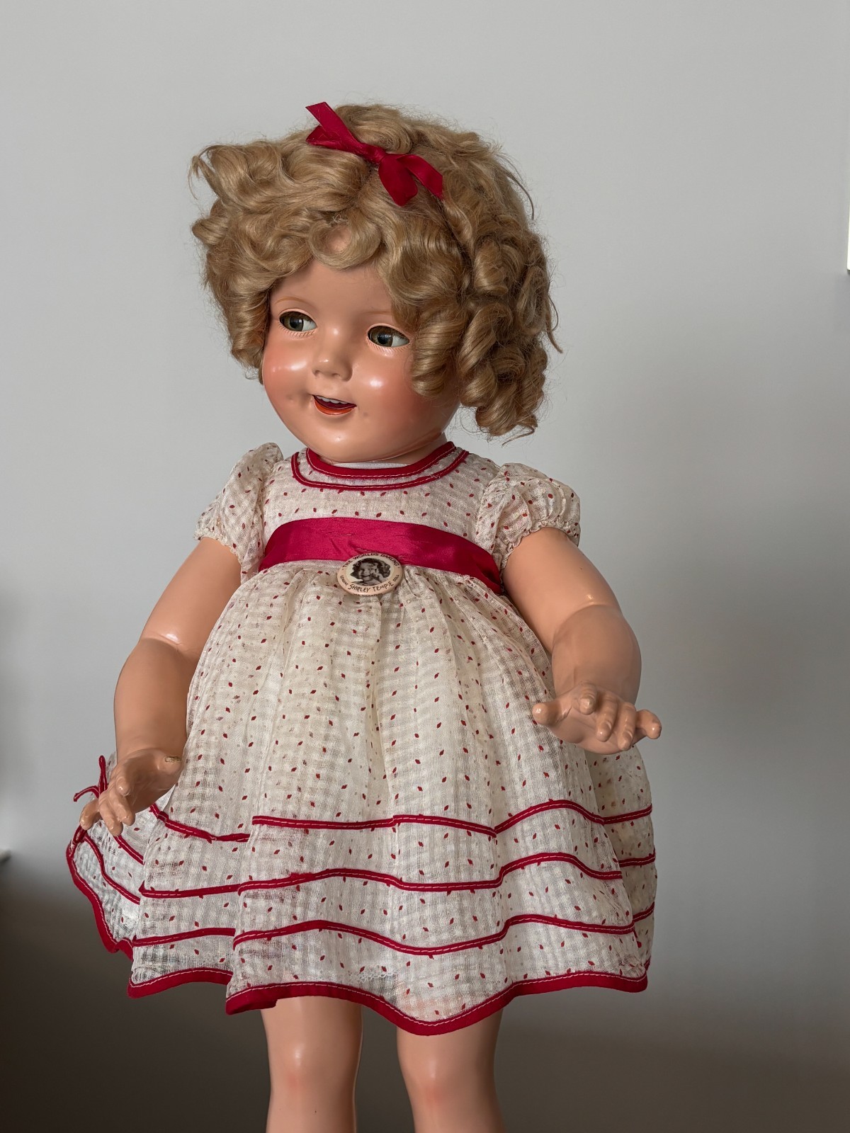 27" IDEAL SHIRLEY TEMPLE FABULOUS, 1930S, COP MARK, ORIG. COMPO DOLL, NEAR MINT