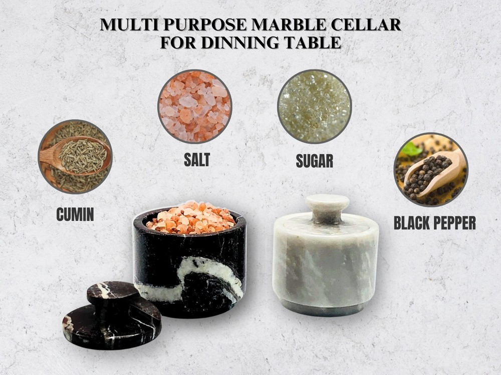 Premium Marble Salt Container Set 2 Pack with Lid 3.5oz