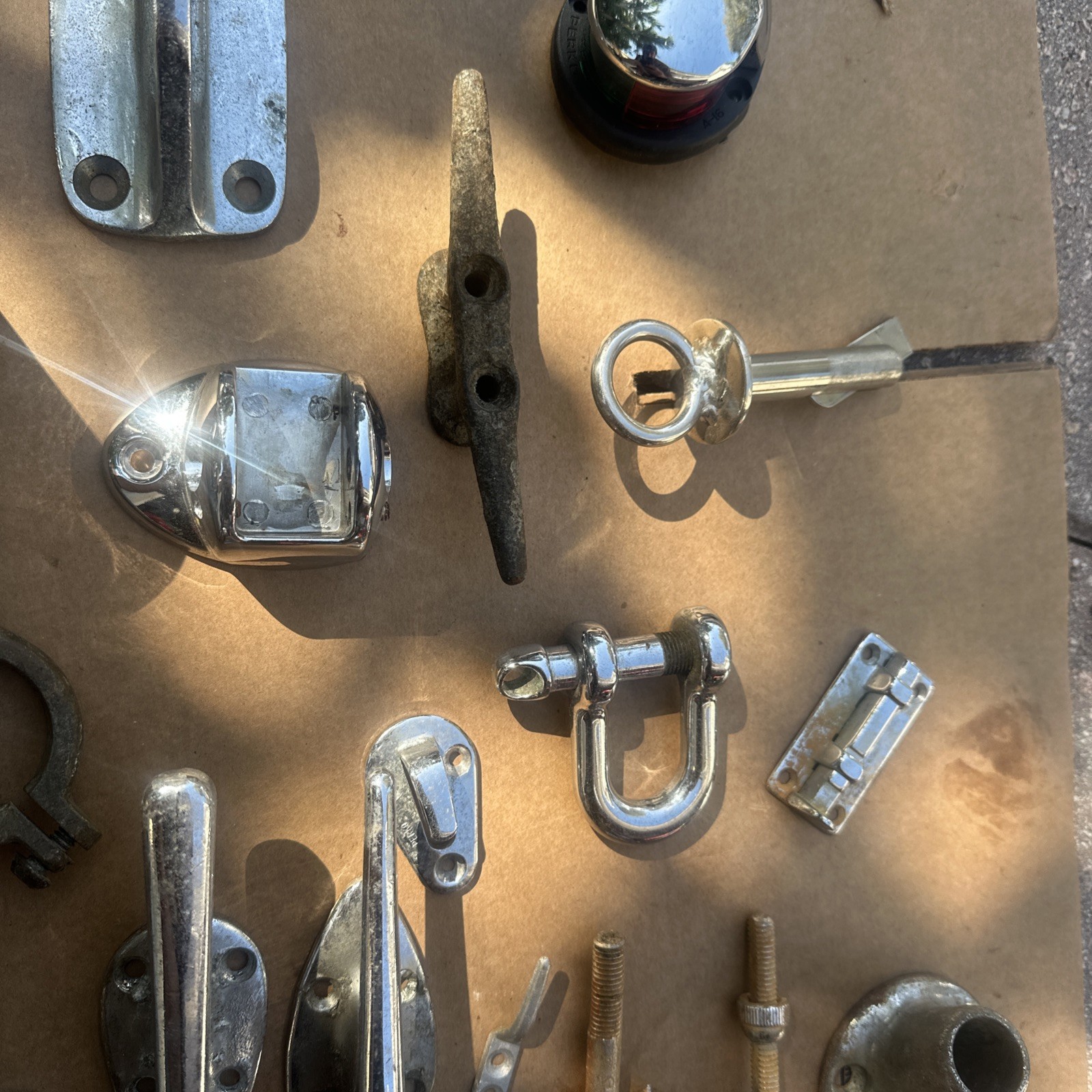 Lot of 32 Pc. Vintage Chrome Boat Cleats, Mounts, Marine Sailing Boating Rigging