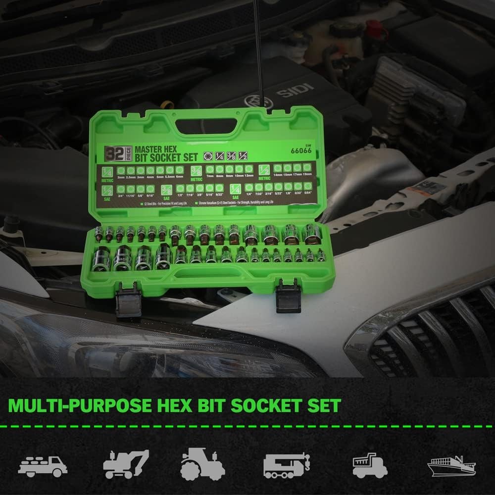 32PC Hex Bit Allen Socket Set SAE & Metric 1/4'' 3/8' 1/2'' Drive Socket Set S2