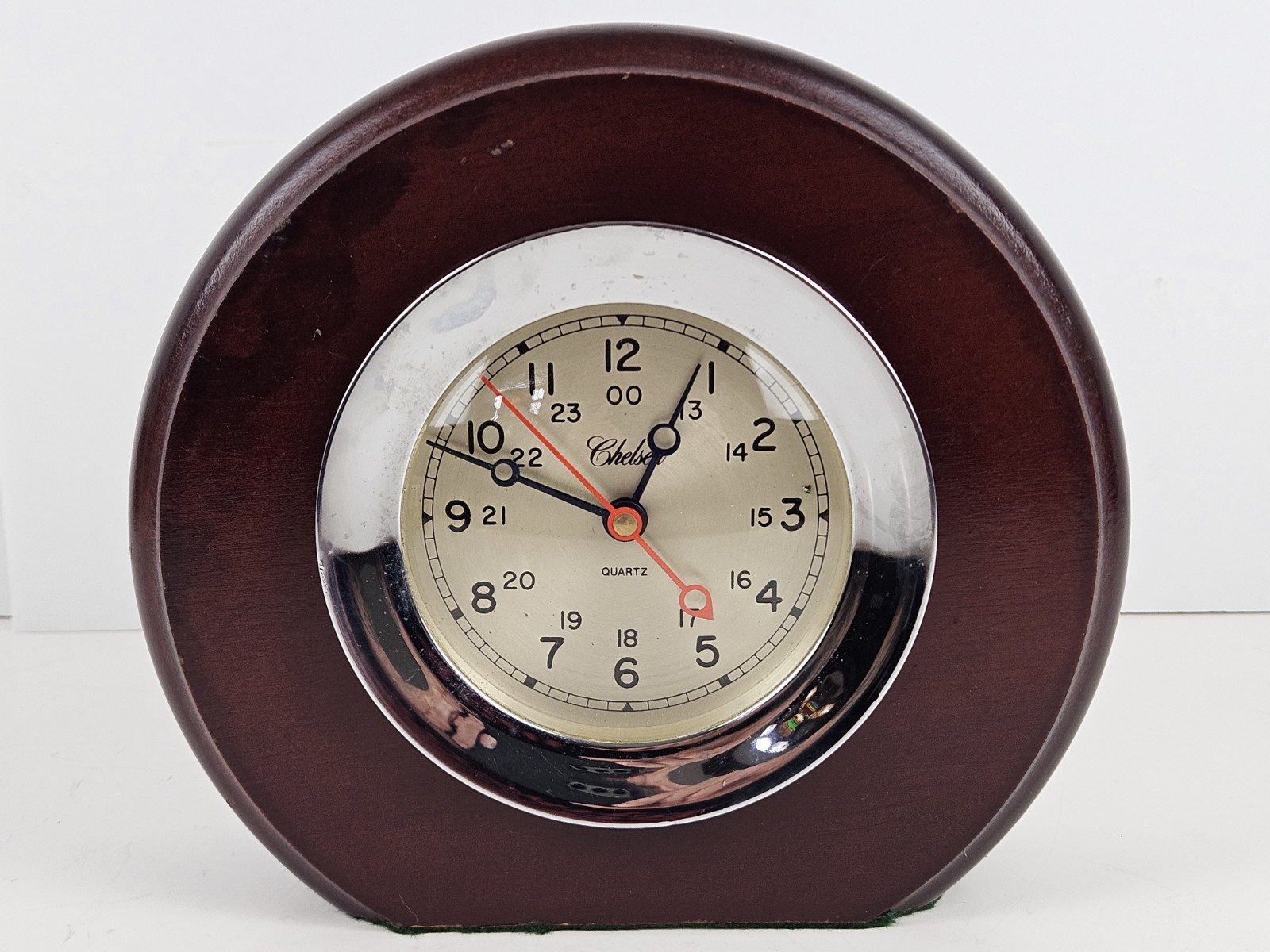 Vintage Working CHELSEA Clock Co. Nautical Ship Mantel Clock with Wood Case