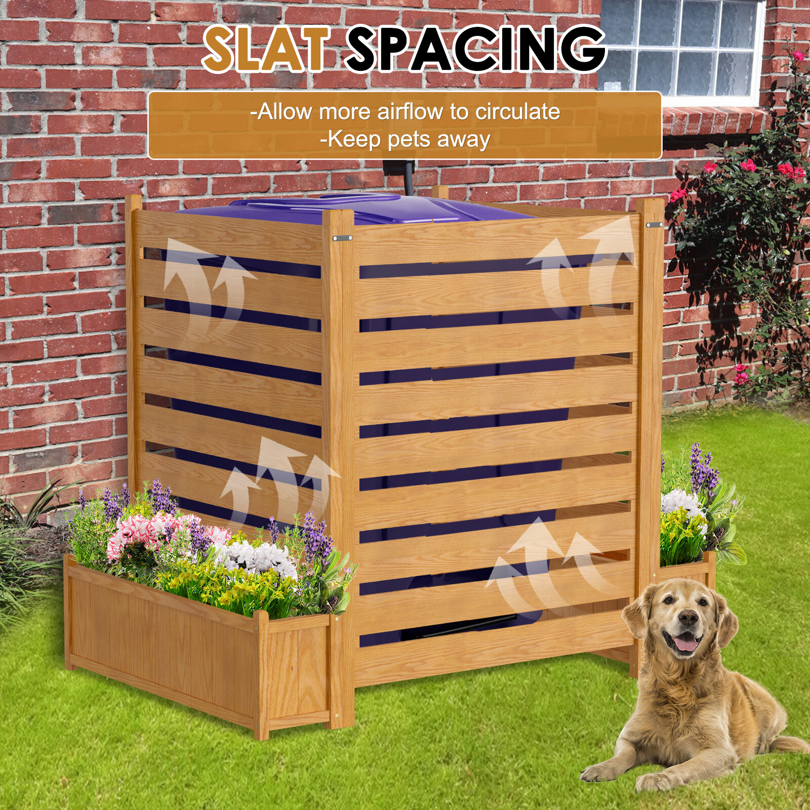 NAIZEA 3 Panels 36"Wx45"H Air Conditioner Fence Privacy Screen with Planter Box