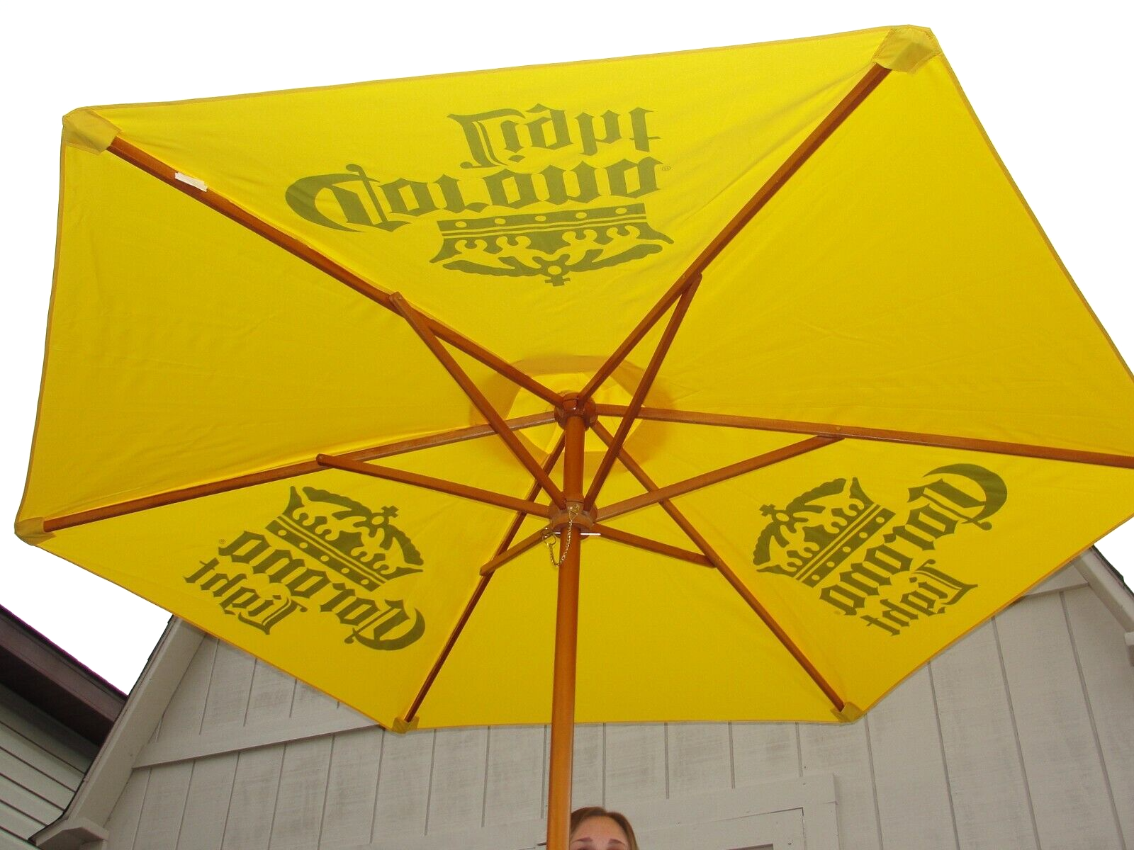 CORONA LIGHT BEER 👑 PATIO MARKET UMBRELLA YELLOW CANVAS WOOD POST 7' NEW IN BOX