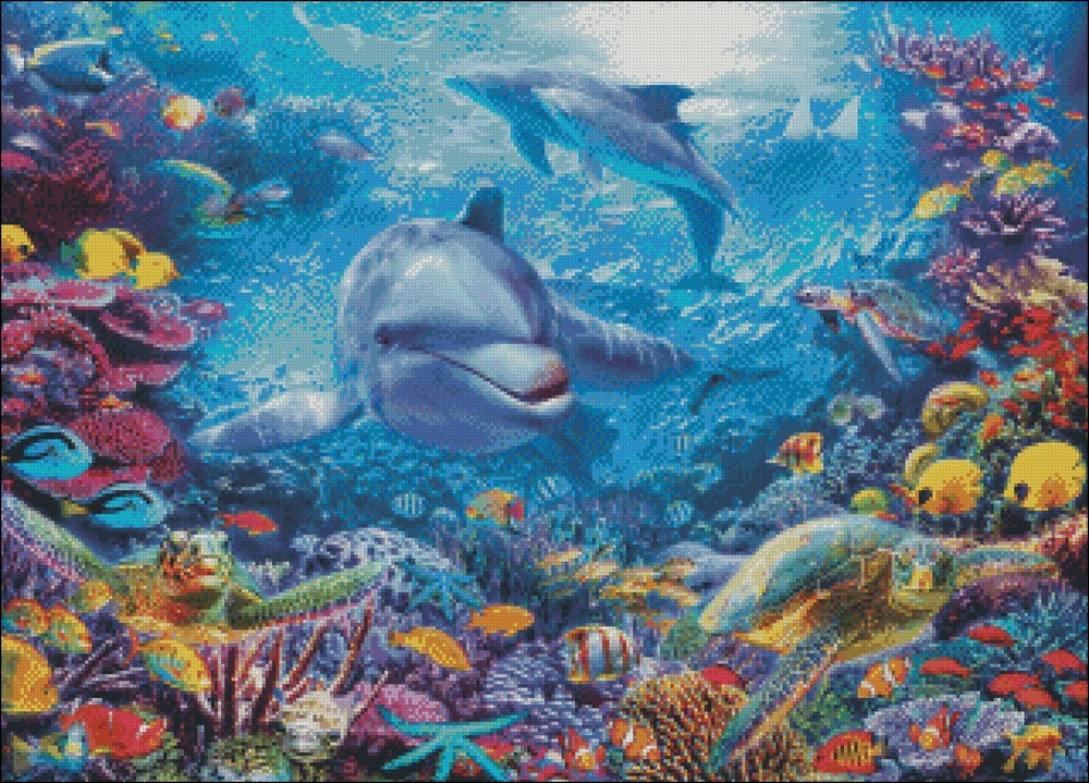 Dolphins at Play - Chart Counted Cross Stitch Patterns Needlework DIY DMC
