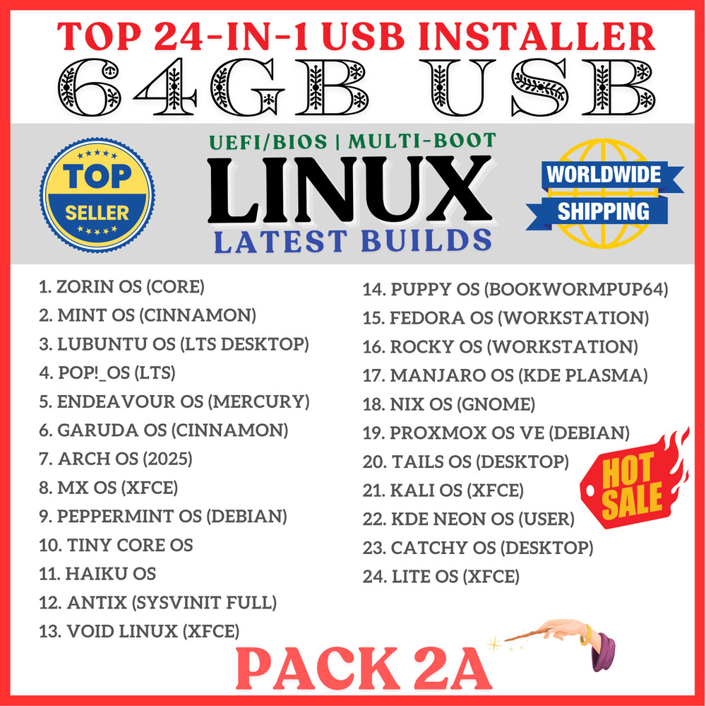ULTIMATE 2025 MASTER COLLECTION, 24 LINUX OS DISTROS, MULTI-BOOT USB, SEE LIST ⬇