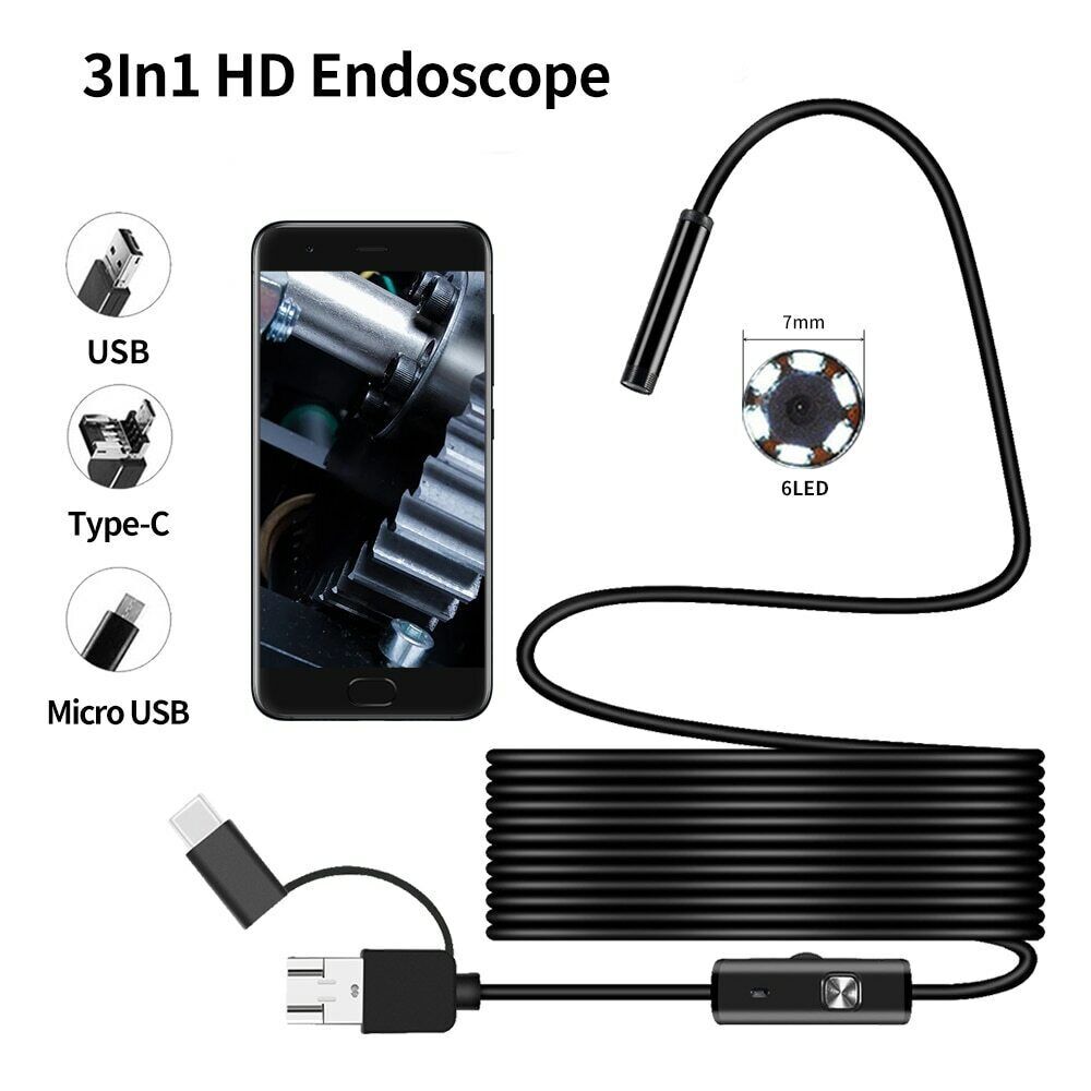 For Android PC 6.6FT 7mm USB Endoscope Borescope Snake Camera Scope Inspection