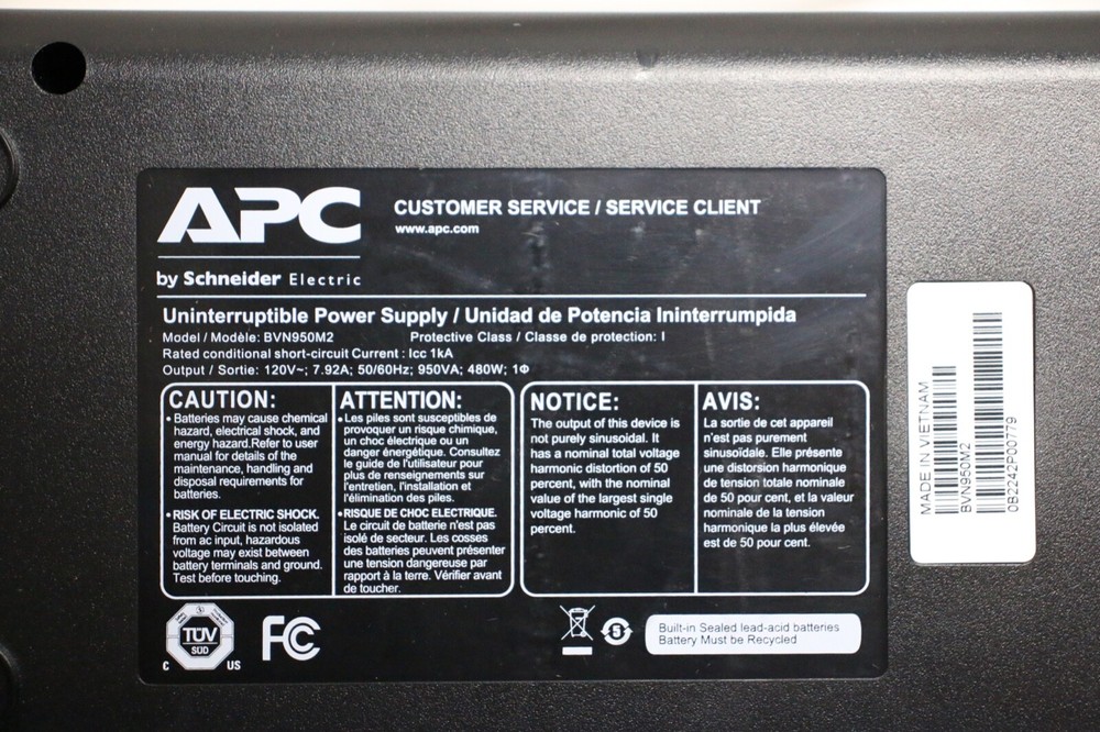 APC Back-UPS Battery Backup & Surge Protector 6 Outlets 950VA 480W