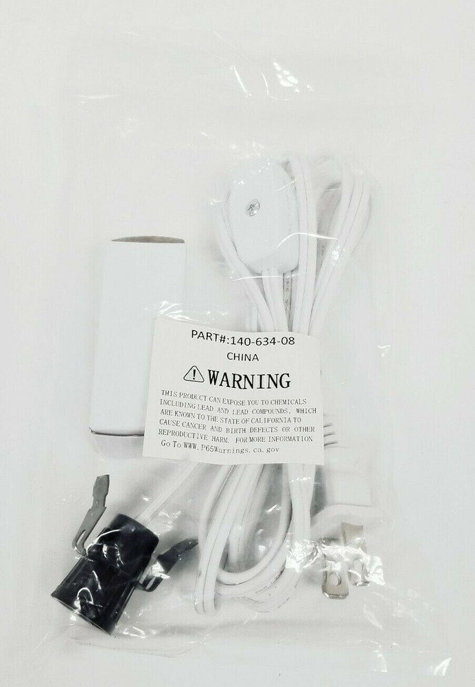 6' Foot White Lamp Cordset + E12 Base Socket & Line Switch New