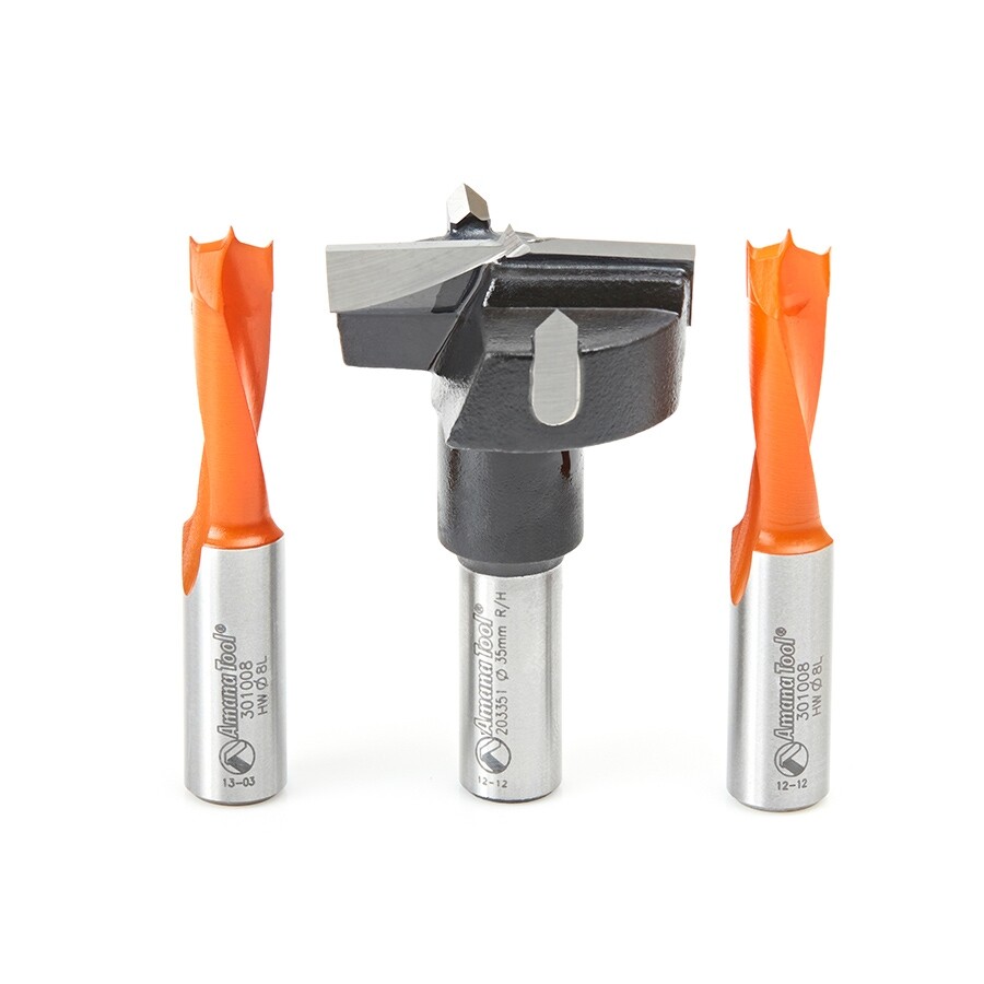 3-PC Carbide Tipped Brad Point & Hinge Boring Bit Set