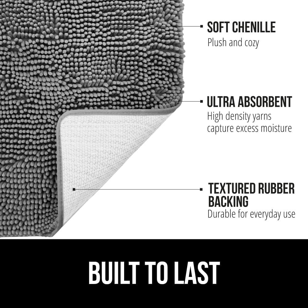 Bath Rug Mat, Thick Soft Absorbent Chenille, Quick Dry Microfiber Mats, Rubbe...