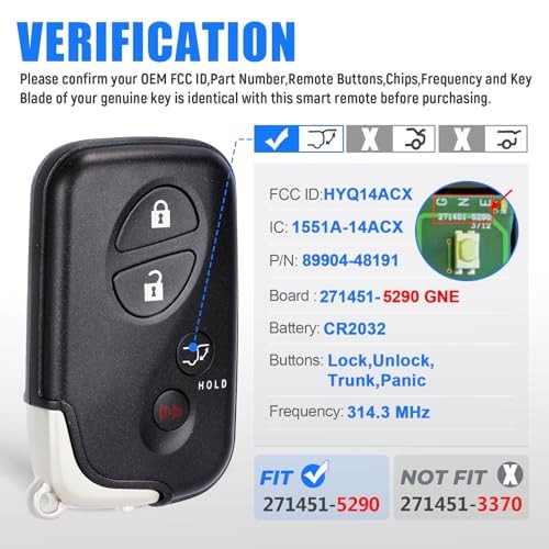 Keymall Smart Key Fob Transmitter Keyless Entry Remote Replacement for Lexus