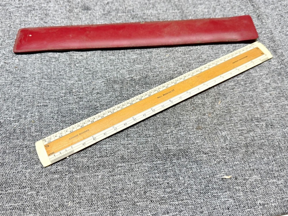 VINTAGE HALL HARDING LTD ENGINEER SCALE RULE ENGINE DIVIDED 30CM RED CASE