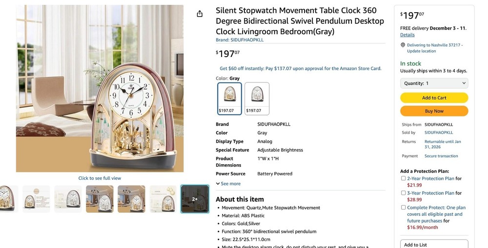 Silent Table Clock Swivel Pendulum Desktop Clock