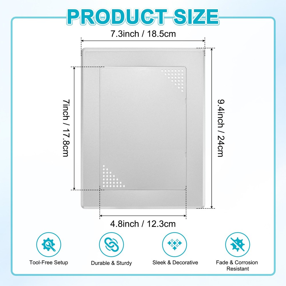 1-Pack Access Panel for Drywall, 7x5" Plastic [Silver Tone, Vented Rectangle]