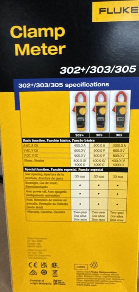 FLUKE Handheld 302+ Digital Clamp Meter Tester AC DC Volt Amp Multimeter