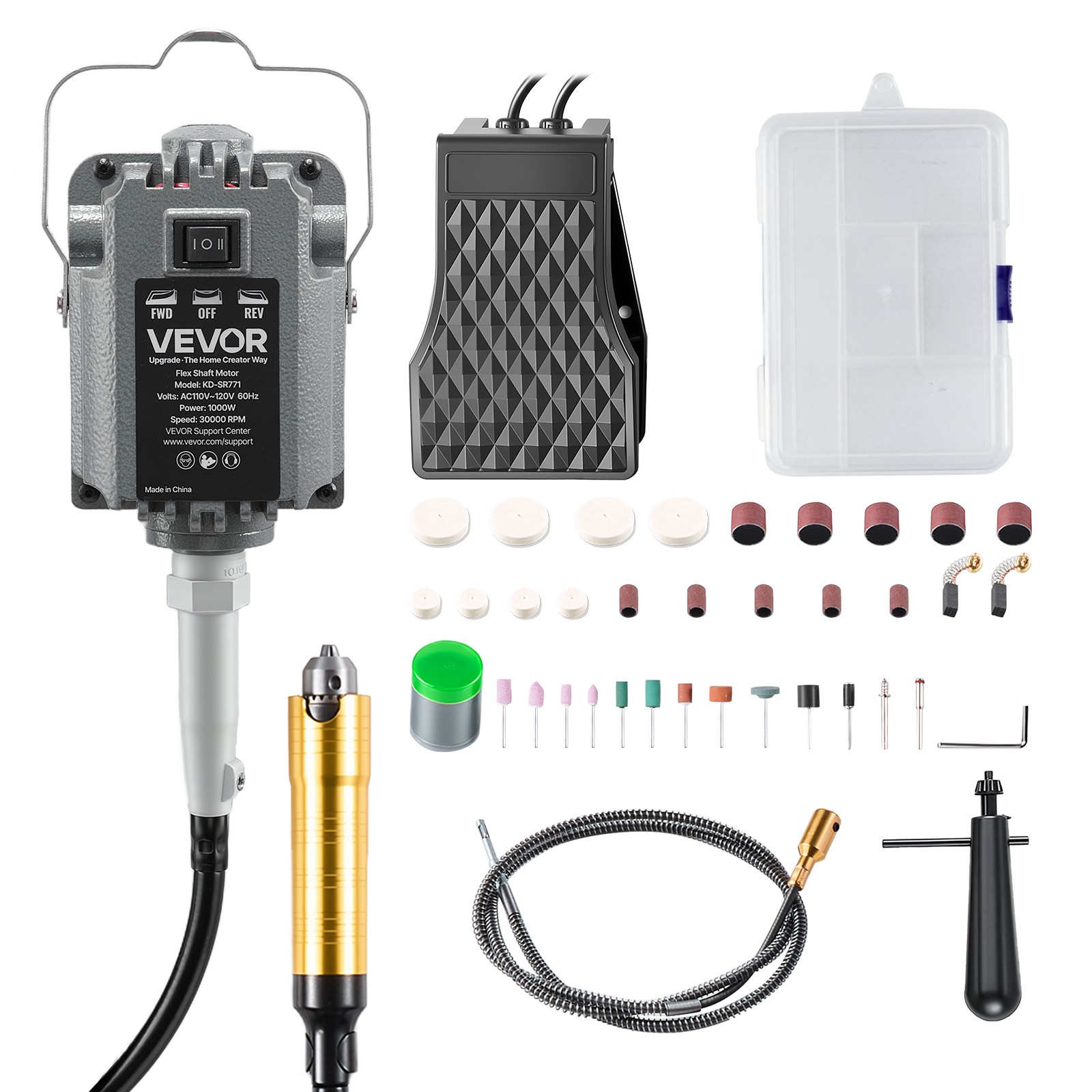 VEVOR Flex Shaft Grinder 1000W 30000RPM Flex Shaft Rotary Tool 74PCS Accessories