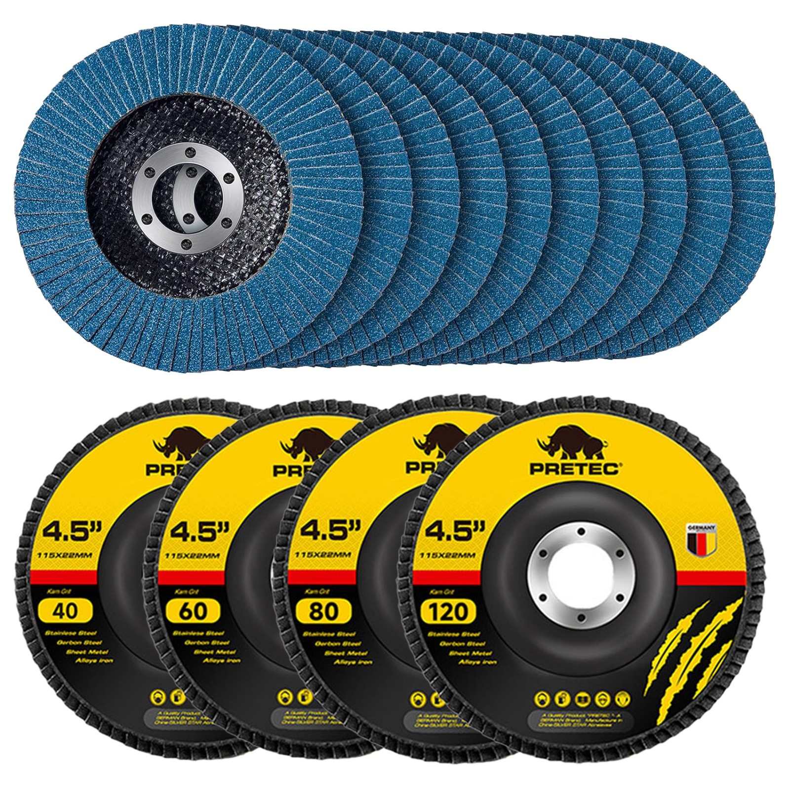 120 Pack 4-1/2" Zirconia Flap Discs 40/60/80/120 Grit Type 27 for Angle Grinder