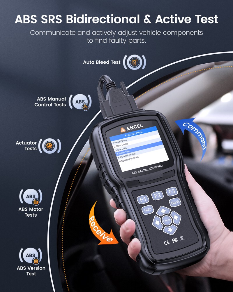 ANCEL AD610 PRO SRS OBD2 Code Reader ABS Bleeding SAS Reset Diagnostic Scan Tool
