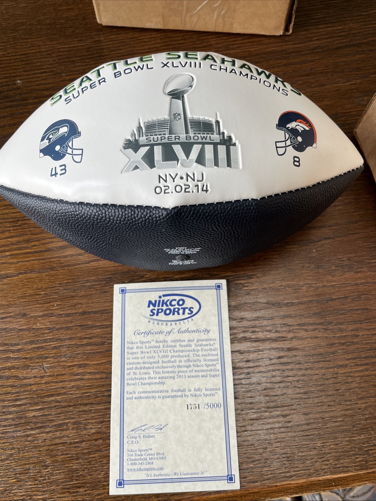 Seattle Seahawks Super Bowl XLVIII Champions Football Limited Edition COA! NIB
