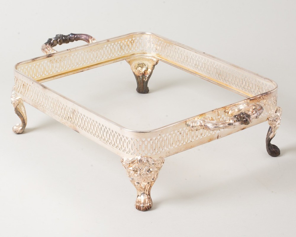 Silverplate Casserole Dish Holder Frame Reticulated Footed Handles 9.25" x 11.5"
