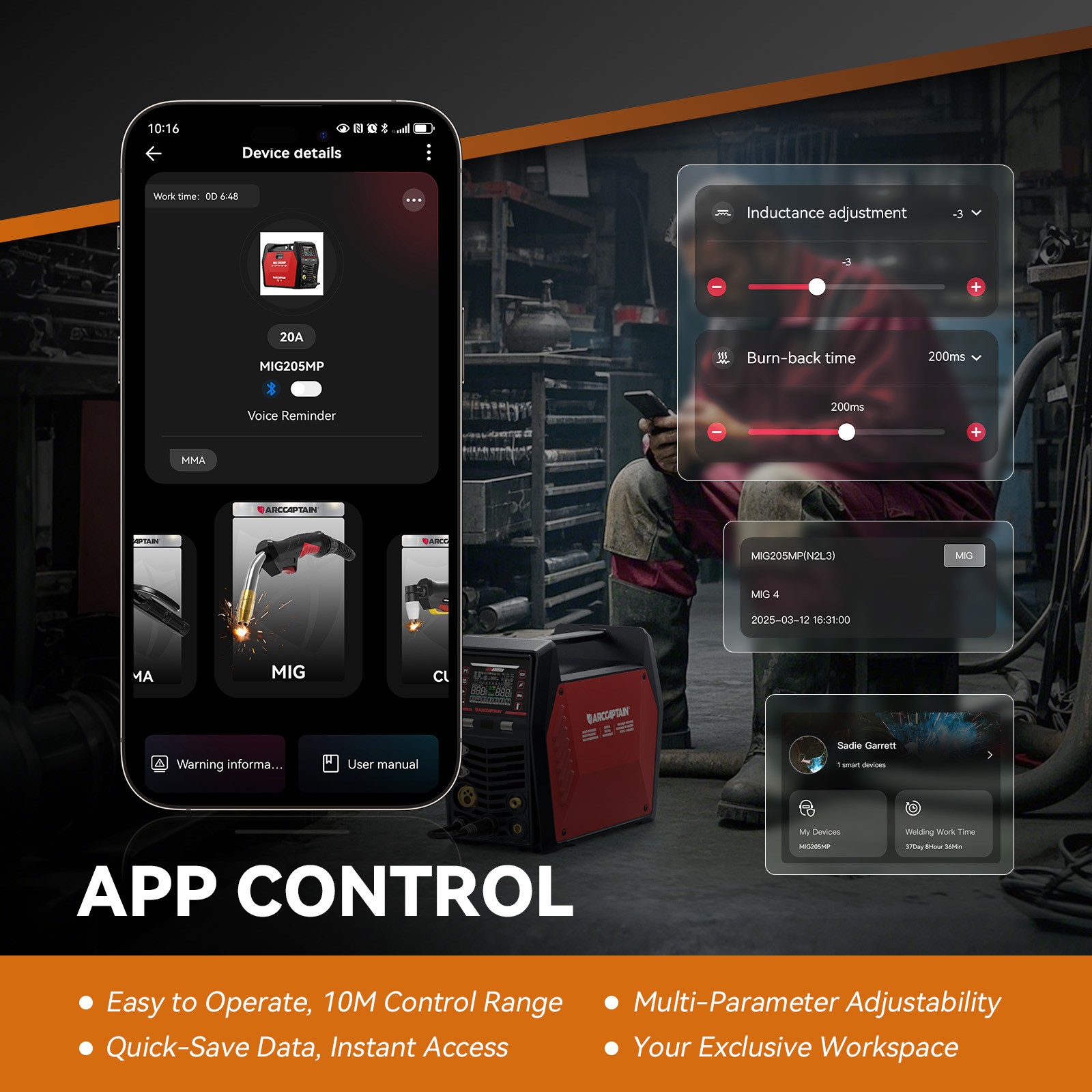 ARCCAPTAIN MIG205MP MIG Welder 9 IN 1 iControl APP Control 120/240V Dual Voltage