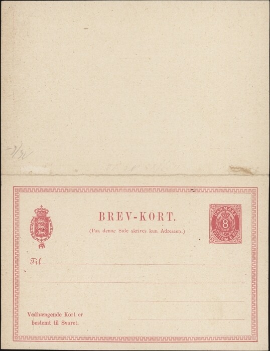 DENMARK, 1883. Paid Reply Post Card H&G 16, Mint