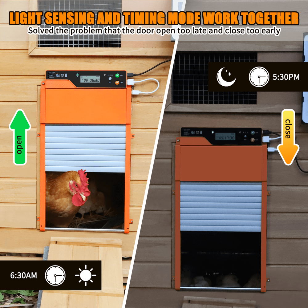 Fitinhot Auto Chicken Coop Door Solar Powered Timer Light 100FT Remote Control