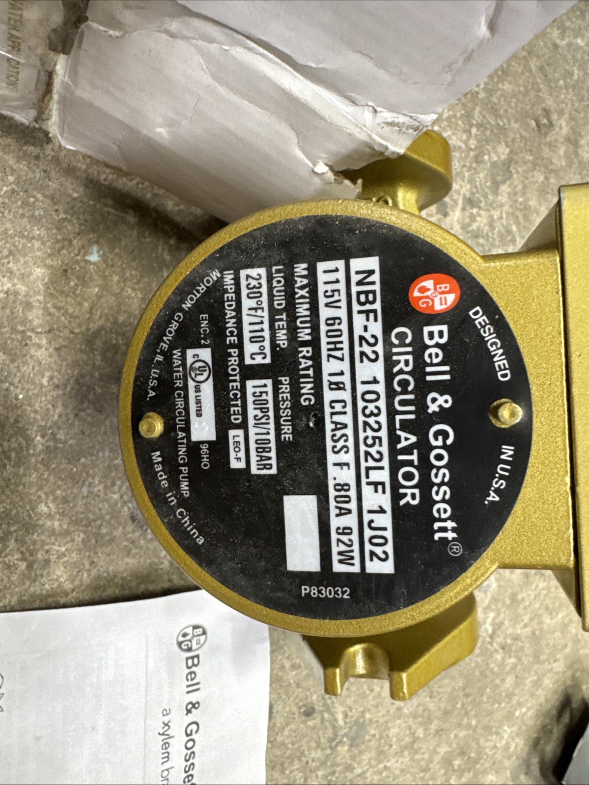 103252LF Bell & Gossett NBF-22 Circulator Pump 115V/60