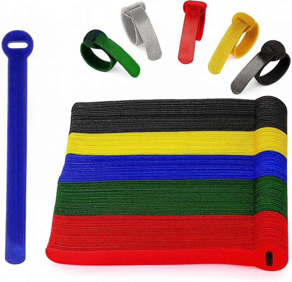 100 x Colourful Reusable Cable Ties, Cable Straps, Adjustable Cable Ties