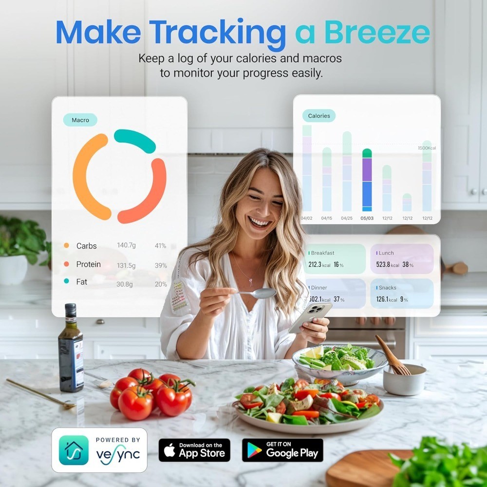 Smart Food Kitchen Scale with Nutritional Calculator App 19 Nutrients Tracking